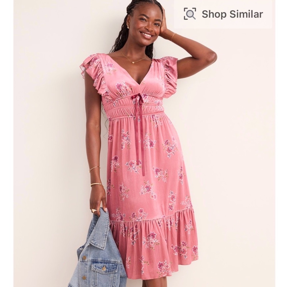 NWT Francesca's Dusty Rose Jessie Flutter Sleeve Floral Midi Dress Size XL